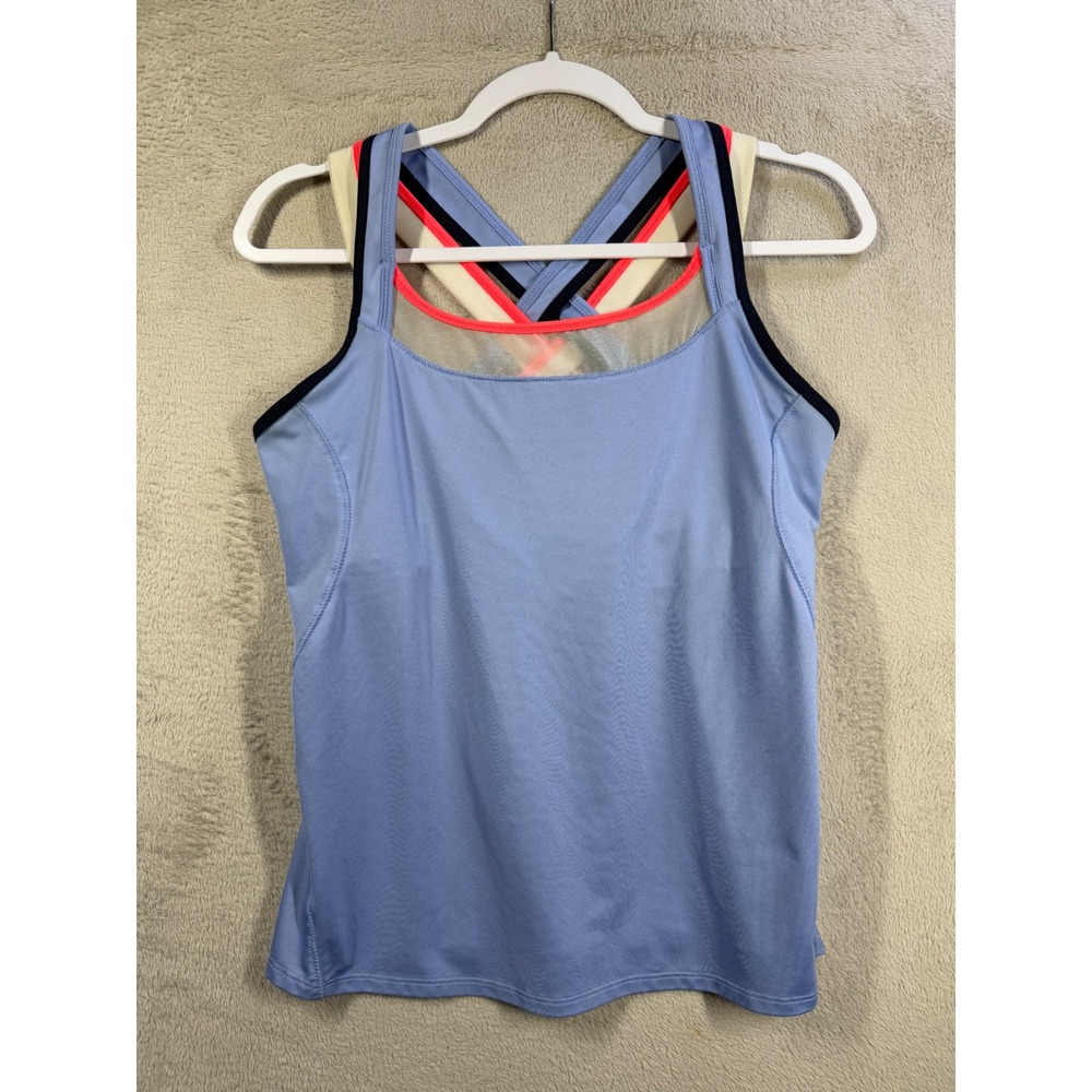Lucky in Love Tank Top Womens L Blue Crisscross Back Tennis Activewear